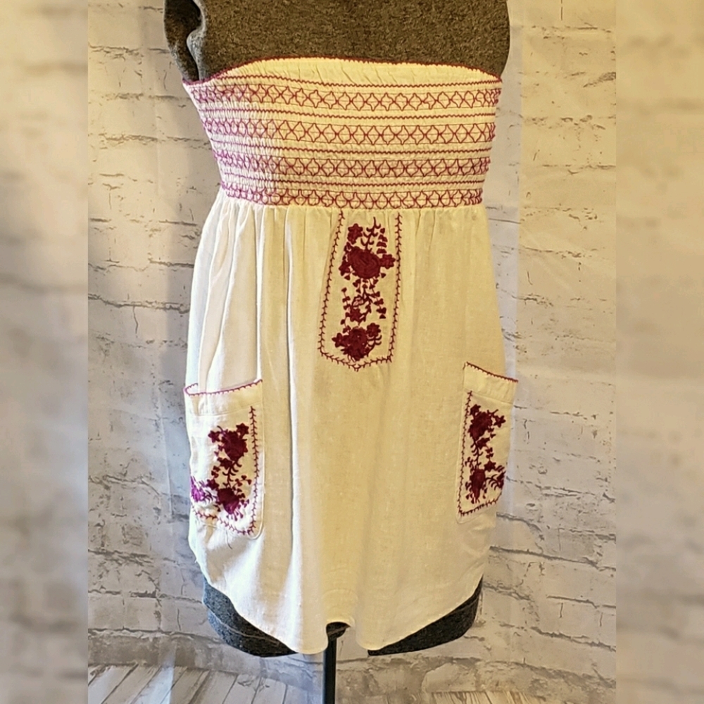 Smocked Embroidered Strapless Top/Dress